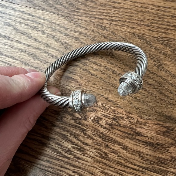 Twist Cable CZ Diamond Clear Quartz Cuff Bangle Bracelet Silver - Picture 2 of 7